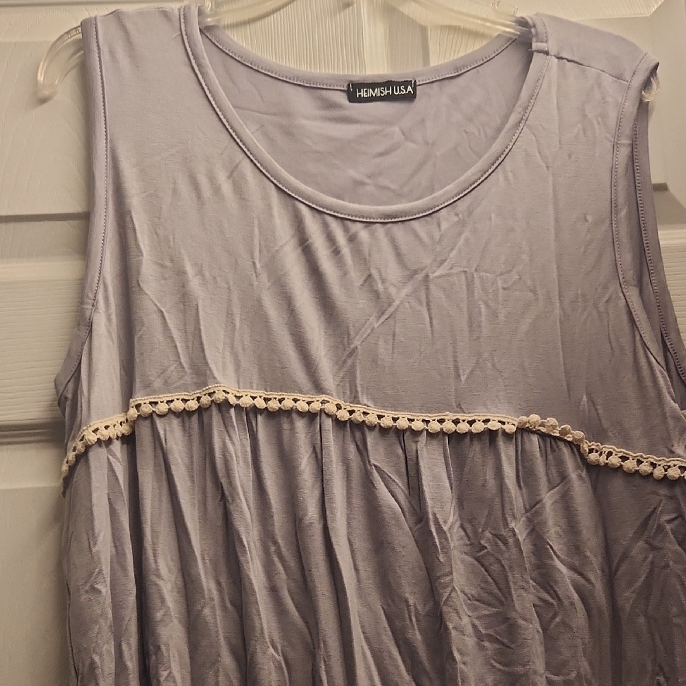 Purple and Cream Smocked Ruffled Sleeveless Tank Top